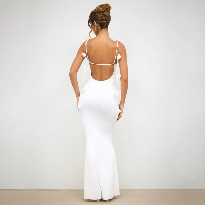 Stay Out Later Backless 3D Flower Bodycon Maxi Dress