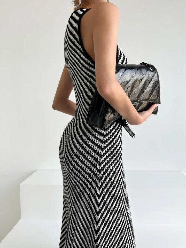 Trendy Knit Stripes Bodycon Maxi Dress