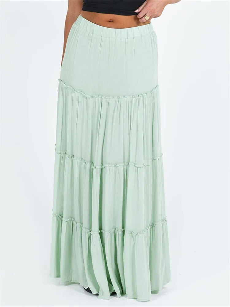 Relaxed Charm High Rise Tiered Maxi Skirt