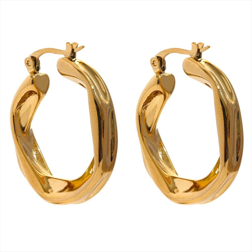 Aesthetic Gold Wavy Textured Hoop Earrings