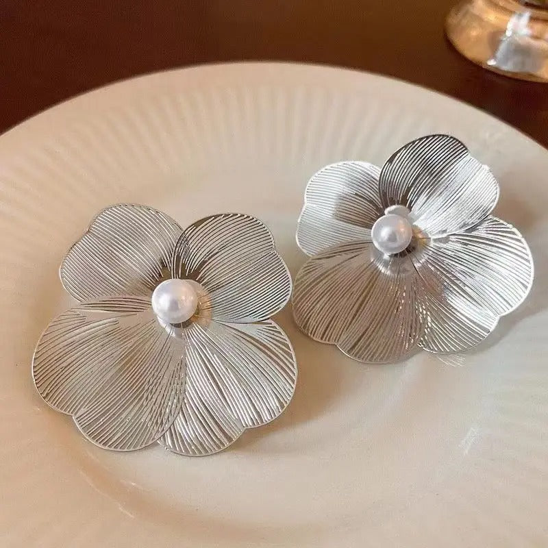 Blooming Orchid With Pearl Earrings