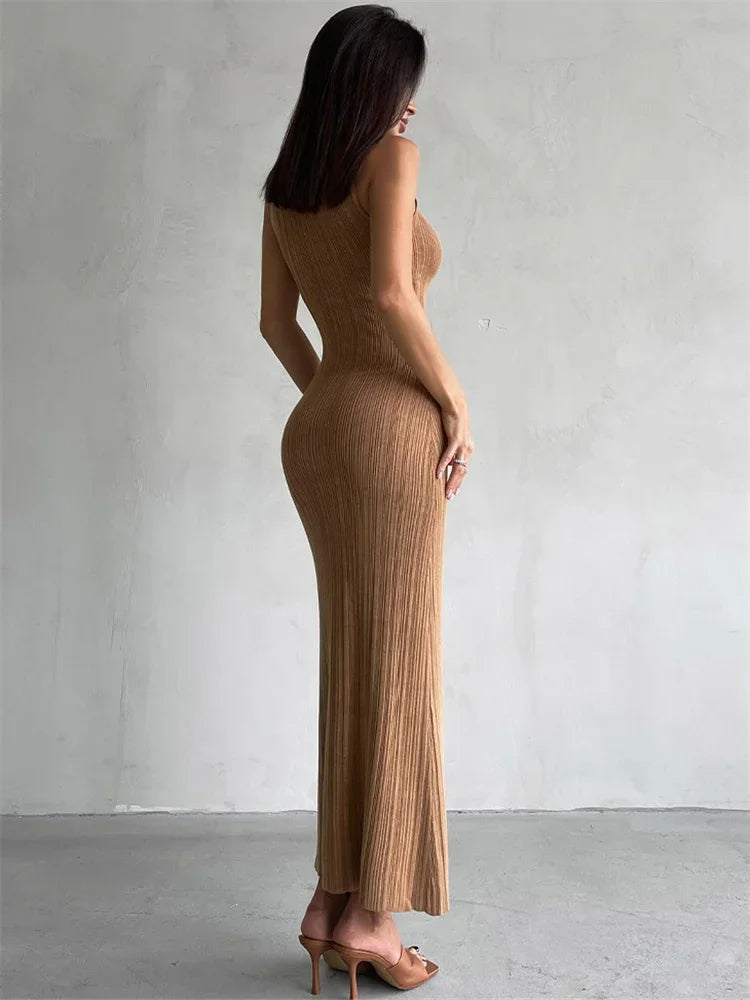 Trendsetting Ribbed Textured Sleeveless Maxi Dress