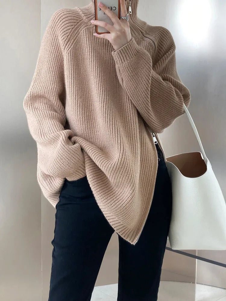 Luxurious Comfort Side Zipper Turtleneck Sweater