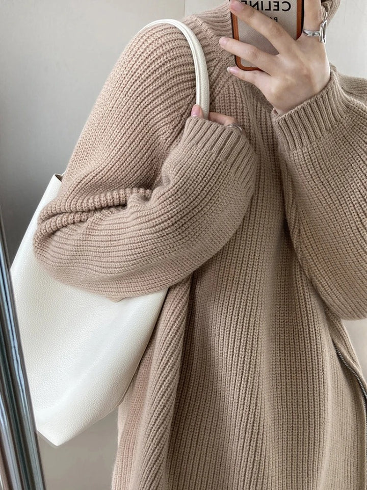 Luxurious Comfort Side Zipper Turtleneck Sweater