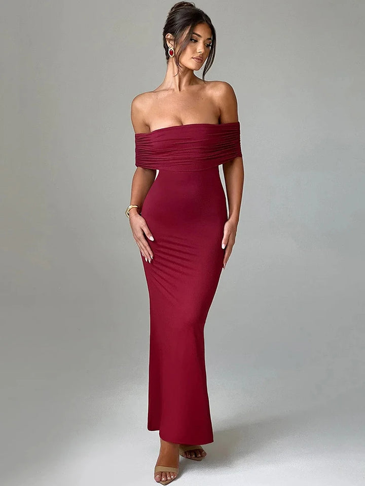 Eternally Loved Open Back Off-Shoulder Maxi Dress