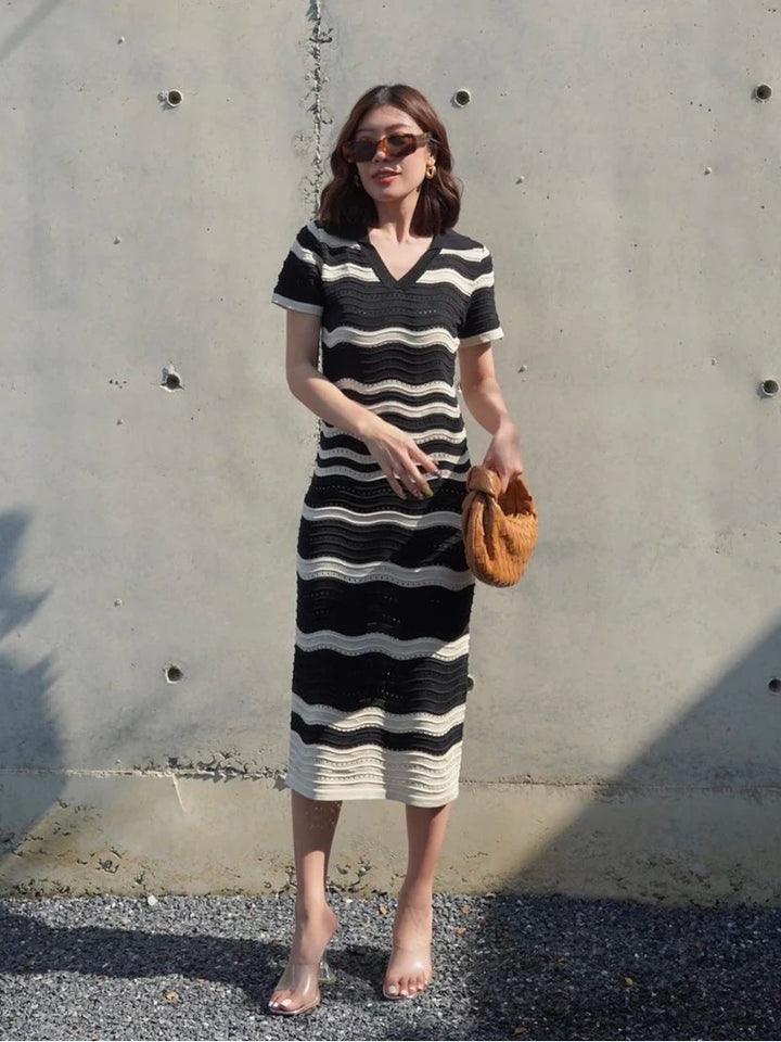 Mornings in Mykonos Wavy Stripes Knit Midi Dress