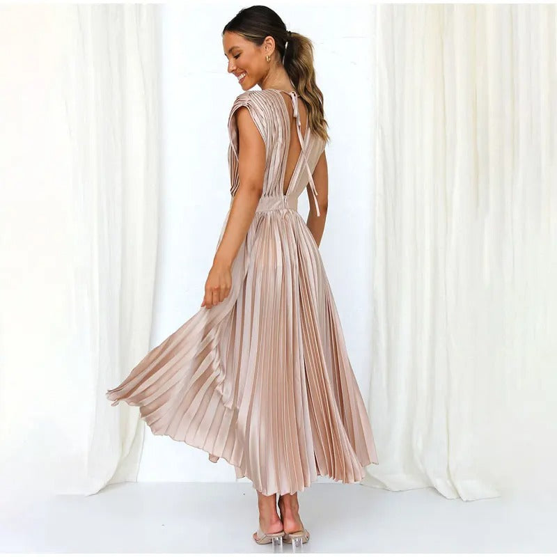 Radiant Affair V- Neck Pleated Long Dress