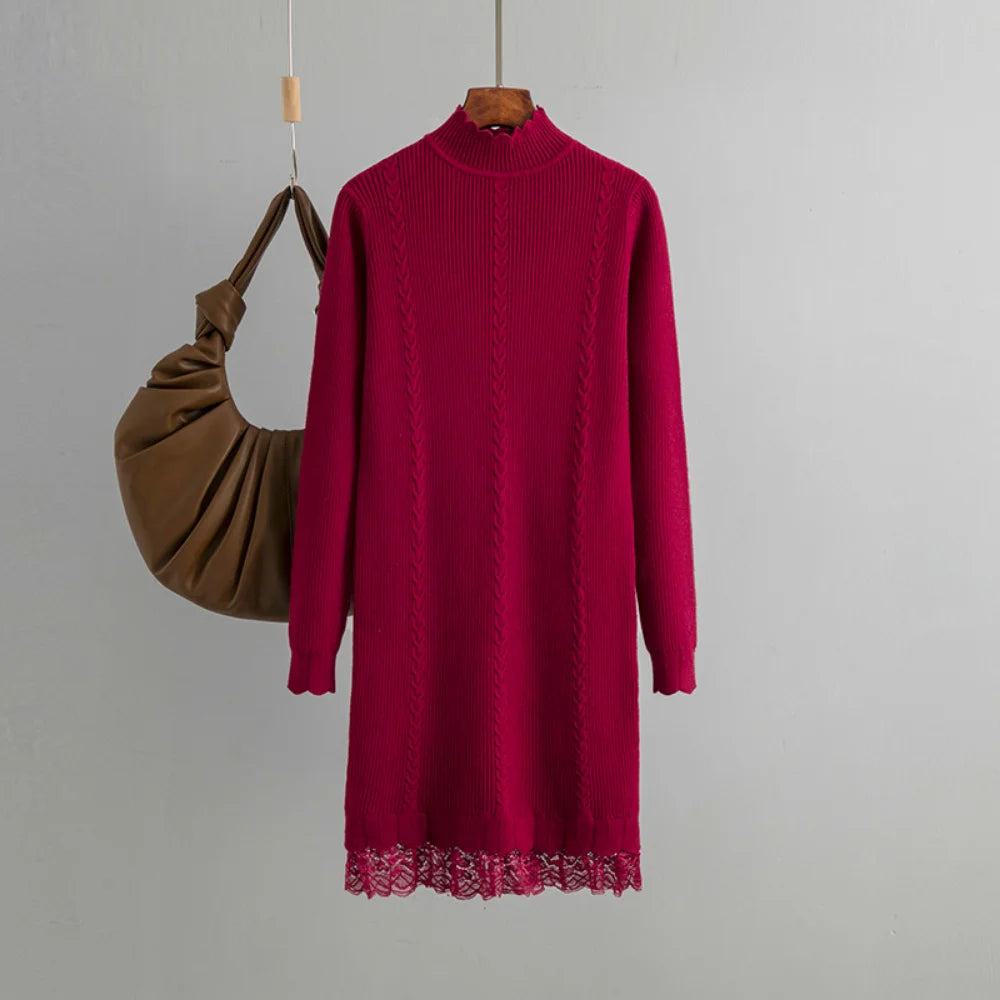 Rabina Lace Trim Hem Sweater Dress