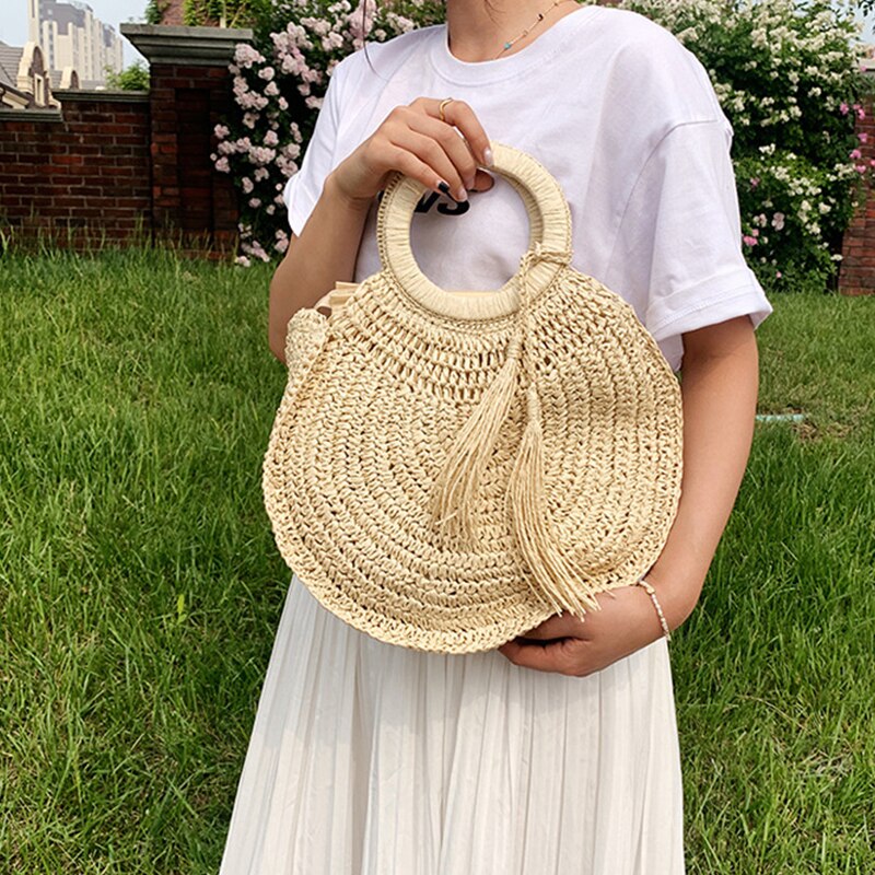 Coco Rossie Rattan Round Woven Handbag Bags Beige