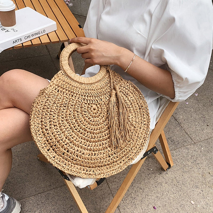 Coco Rossie Rattan Round Woven Handbag Bags Brown