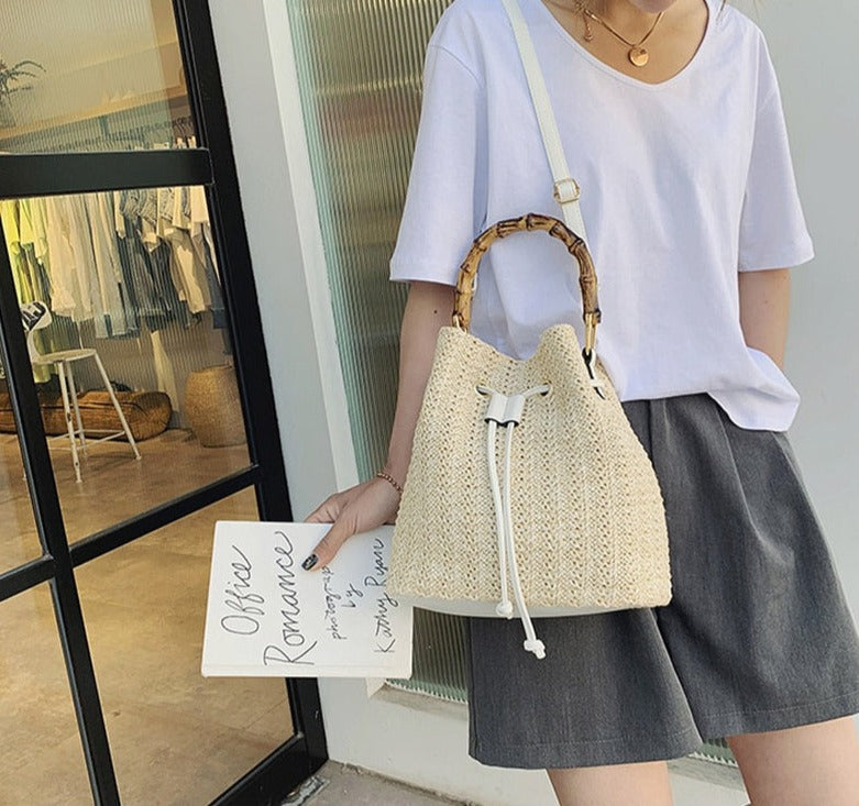 Coco Arbor Retro Woven Bucket Bag Bags Style 1 / Beige