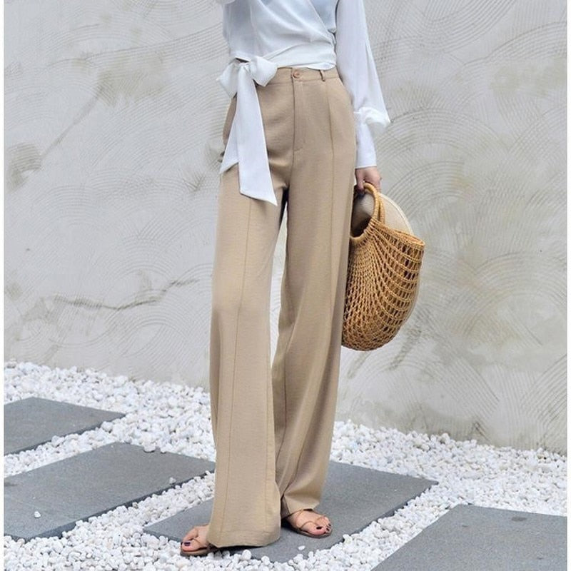 Coco Streetwear Wide Leg High Waist Trousers bottoms Khaki / L