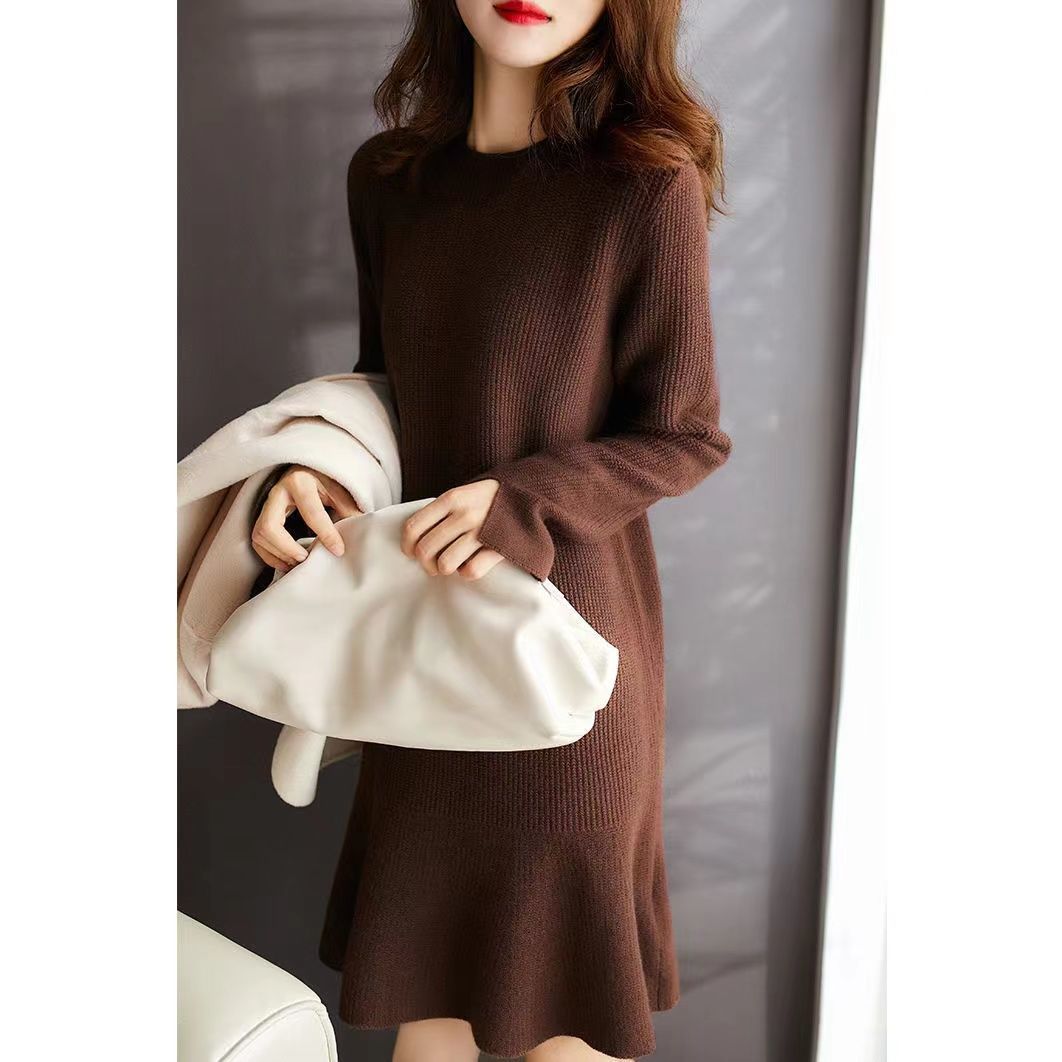 Coco Fall Cutie Skater Mini Knit Dress Brown / S