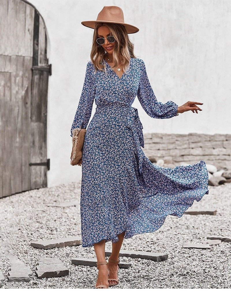 Coco Brittany Delicate Floral Print Wrap Midi Dress Coco dress Blue / S