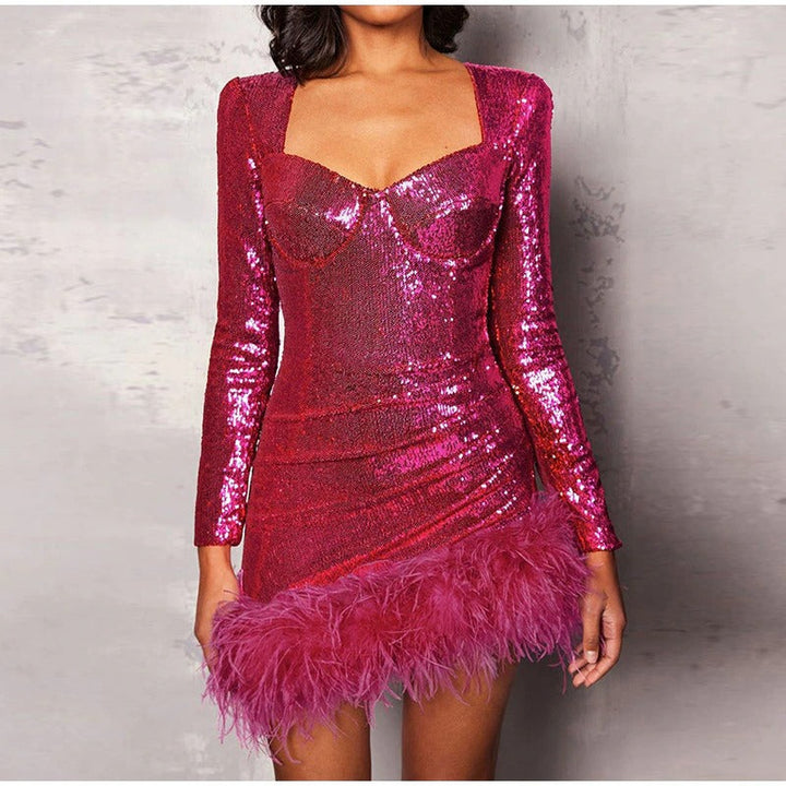 Coco Medora Sequins Bustier Feathered Hem Mini Dress Coco dress