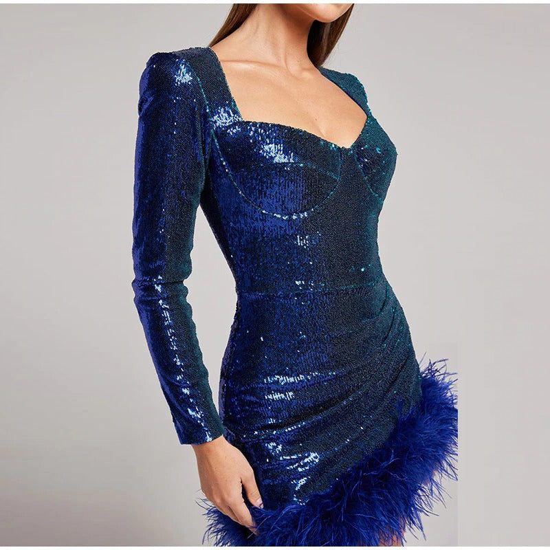 Coco Medora Sequins Bustier Feathered Hem Mini Dress Coco dress