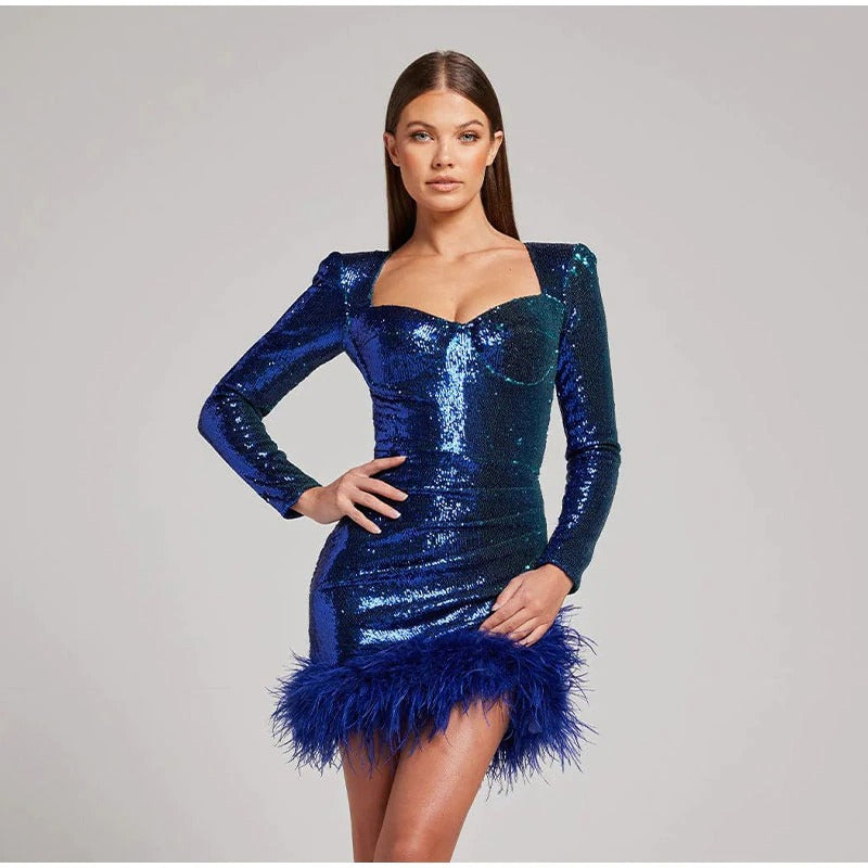 Coco Medora Sequins Bustier Feathered Hem Mini Dress Coco dress