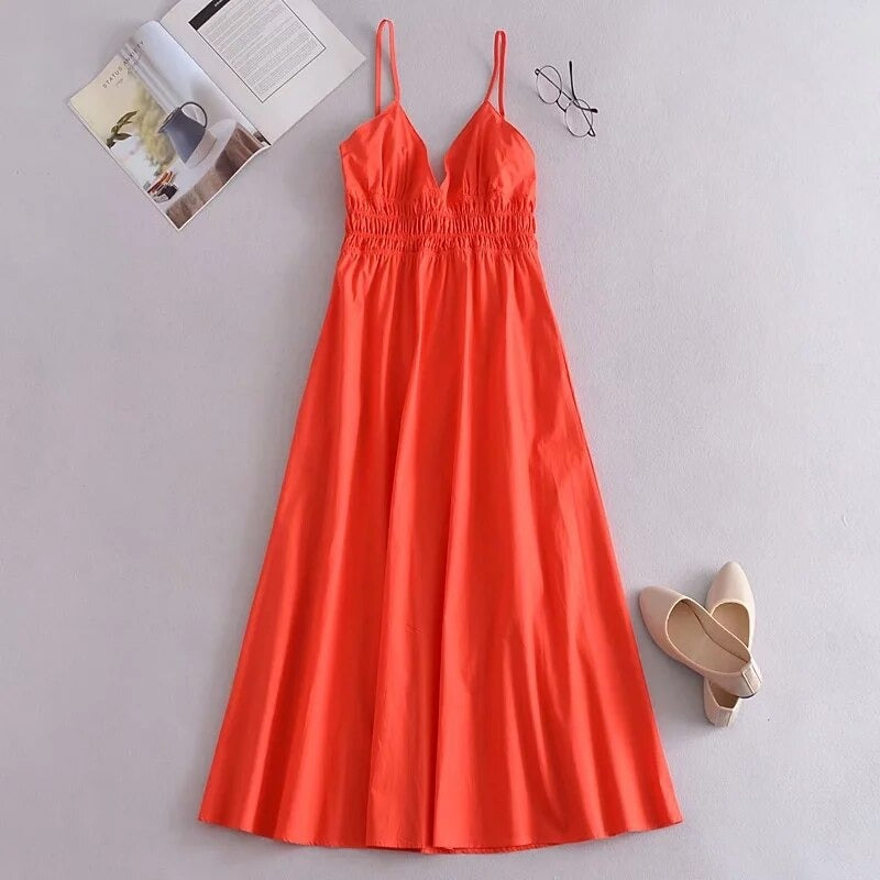 Coco Endless Vacay V- Neck Sleeveless Maxi Dress Coco dress Orange / XS