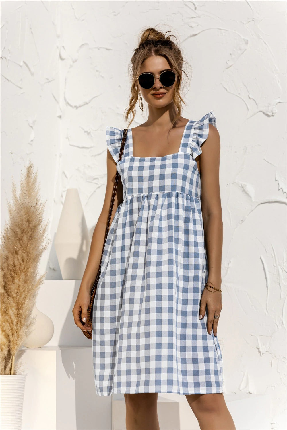 Coco Pleasing Plaid Butterfly Sleeves Gingham Mini Dress Coco dress