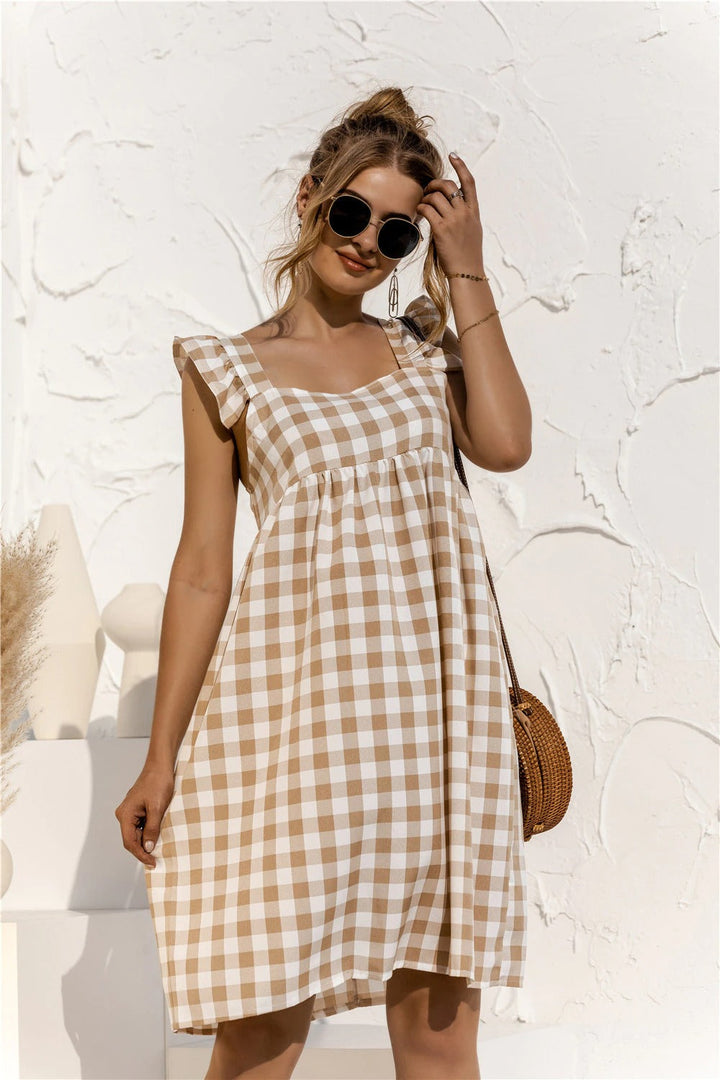 Coco Pleasing Plaid Butterfly Sleeves Gingham Mini Dress Coco dress