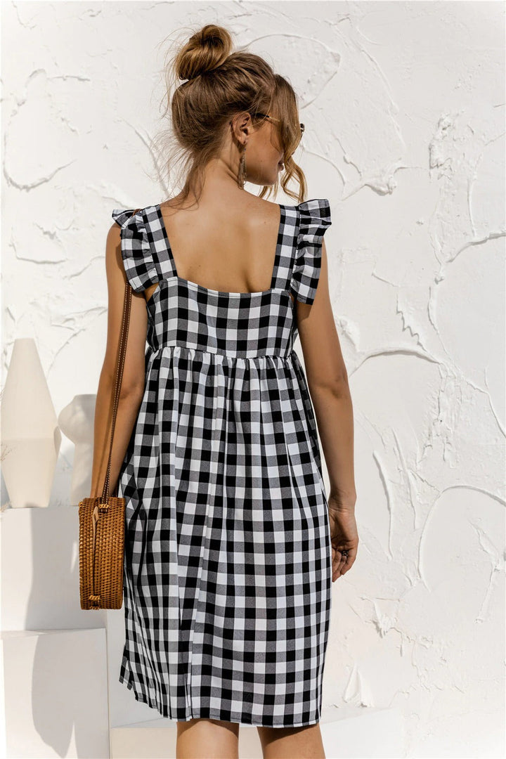 Coco Pleasing Plaid Butterfly Sleeves Gingham Mini Dress Coco dress