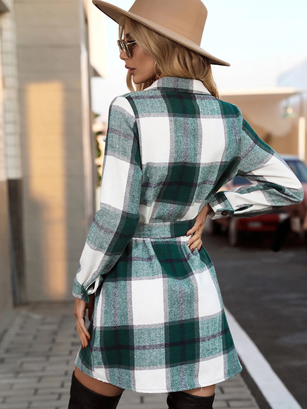 Coco Choose Your Vibe Plaid Belted Shirt Dress Coco dresses