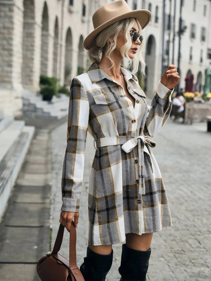 Coco Choose Your Vibe Plaid Belted Shirt Dress Coco dresses