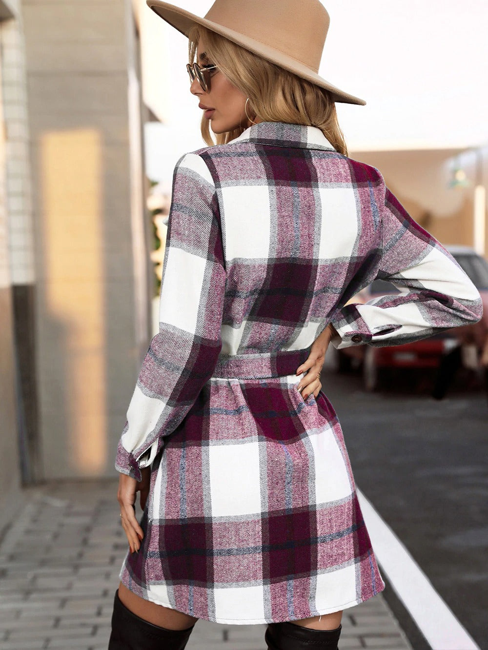 Coco Choose Your Vibe Plaid Belted Shirt Dress Coco dresses