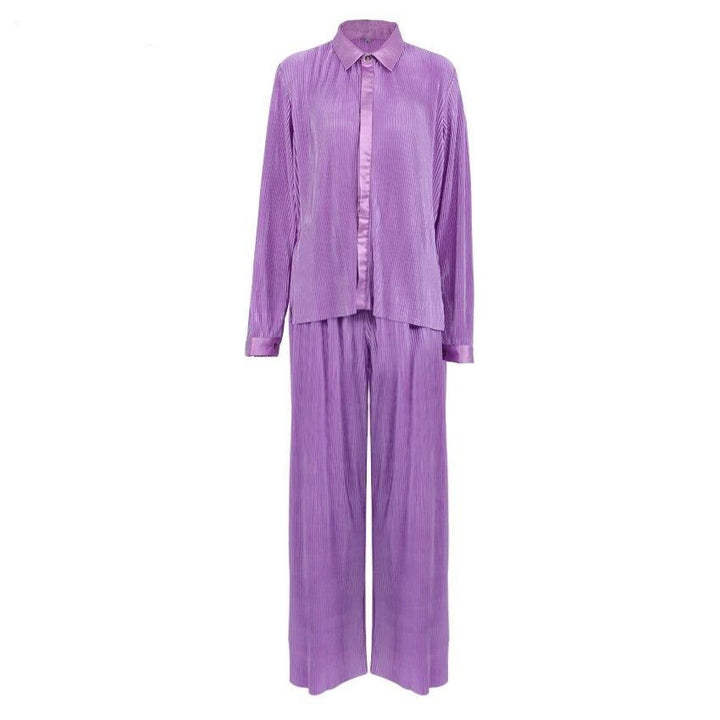 Coco Soft Pleated Wide Leg Pant & Shirt set Coco Set Lavender / L