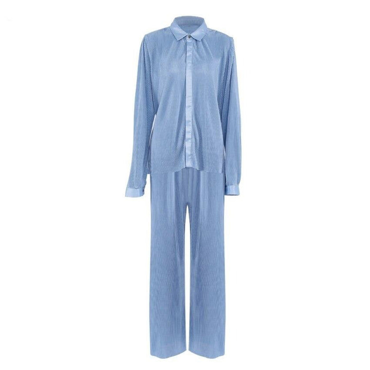 Coco Soft Pleated Wide Leg Pant & Shirt set Coco Set Light Blue / S