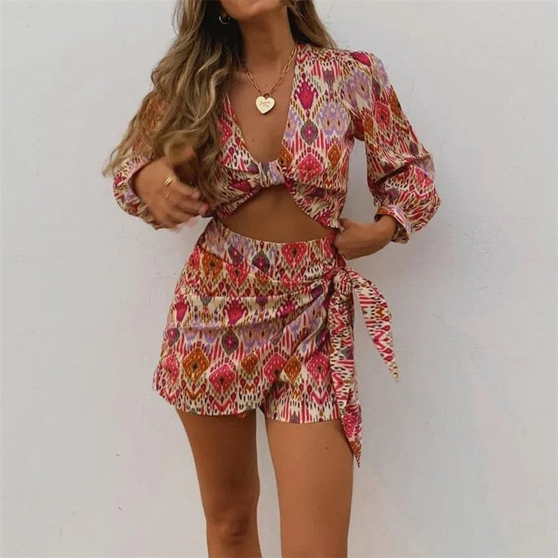 Coco Love Twists Print Crop Top and Skirt set Coco Set Print Set / L