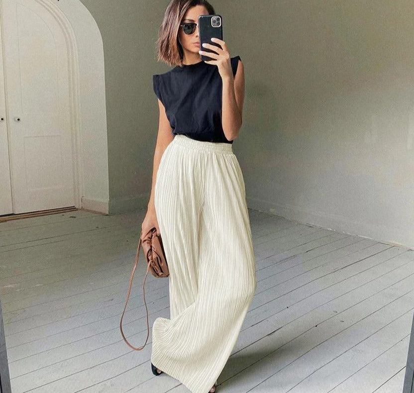 Coco Soft Pleated Wide Leg Pant & Shirt set Coco Set