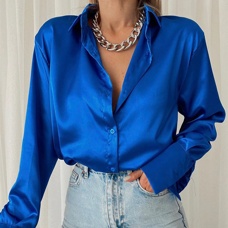 Coco C'est La Vie Satin Buttoned Down Top Coco Tops Blue / S