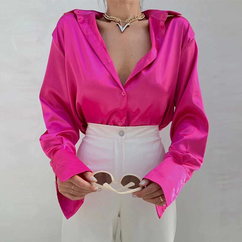 Coco C'est La Vie Satin Buttoned Down Top Coco Tops