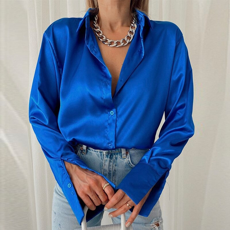 Coco C'est La Vie Satin Buttoned Down Top Coco Tops