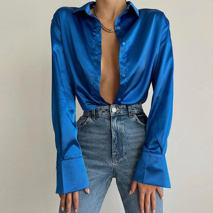 Coco C'est La Vie Satin Buttoned Down Top Coco Tops