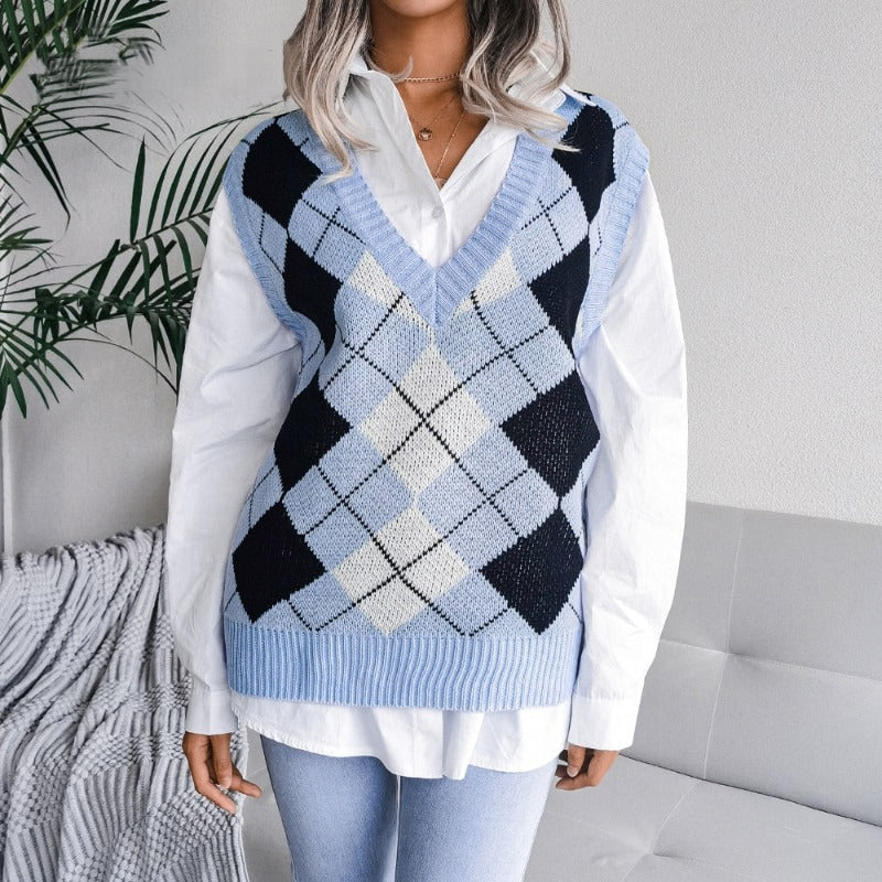 Coco Early Winter Argyle vest Coco Tops