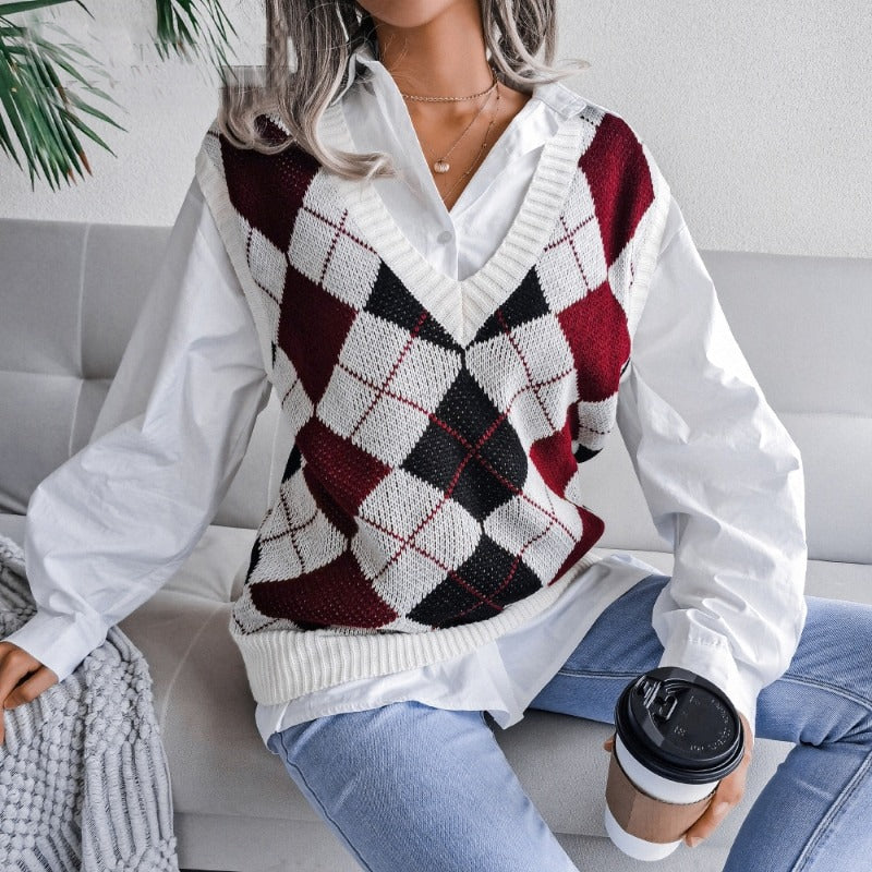 Coco Early Winter Argyle vest Coco Tops