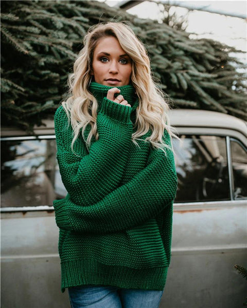 Coco Cuddle Time Oversized Turtleneck Sweater Green L