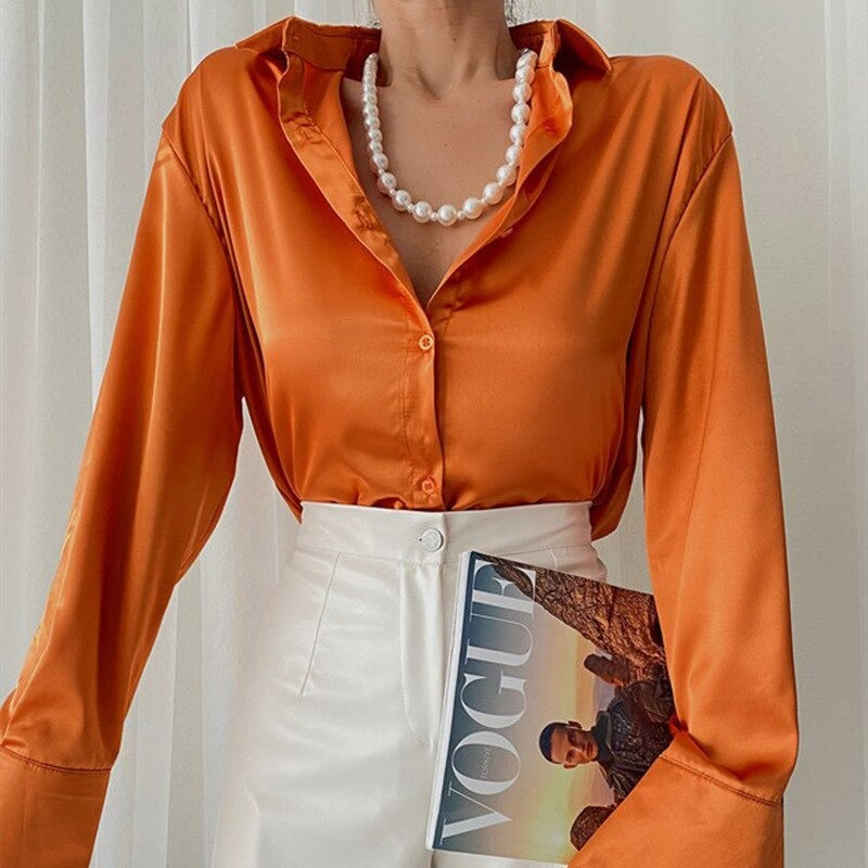 Coco C'est La Vie Satin Buttoned Down Top Coco Tops Orange / S