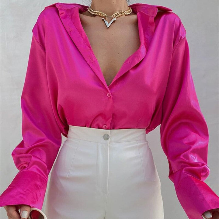 Coco C'est La Vie Satin Buttoned Down Top Coco Tops Pink / S