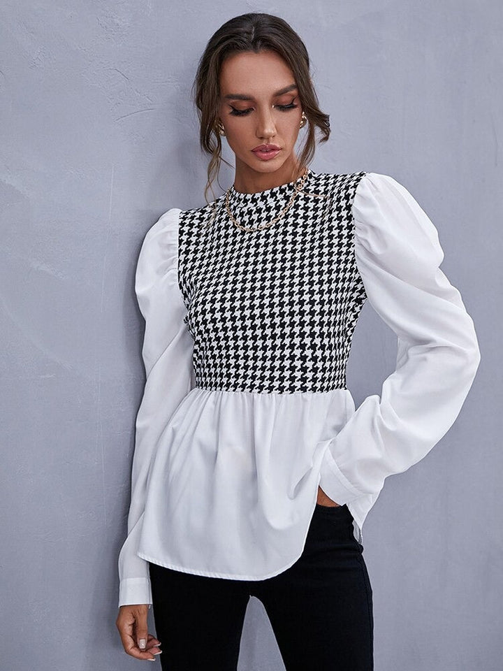 Coco Radiantly Retro Houndstooth White Shirt Coco Tops