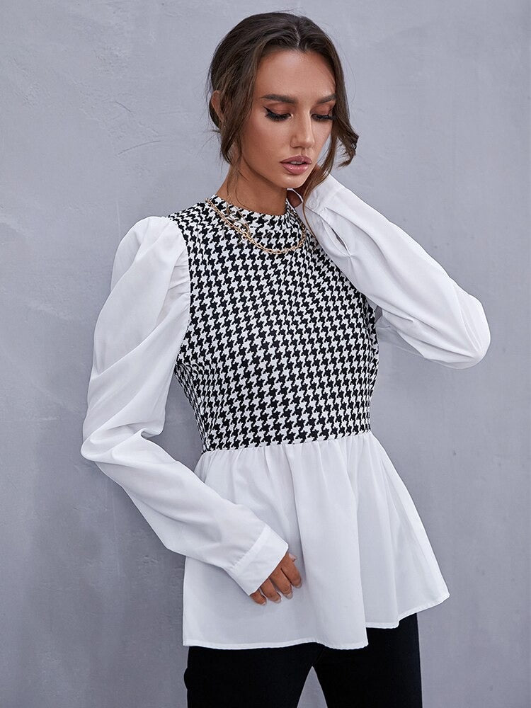 Coco Radiantly Retro Houndstooth White Shirt Coco Tops