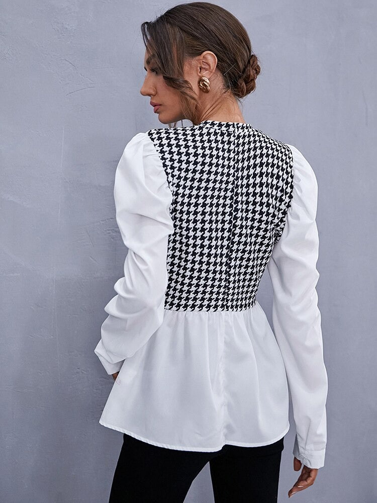 Coco Radiantly Retro Houndstooth White Shirt Coco Tops