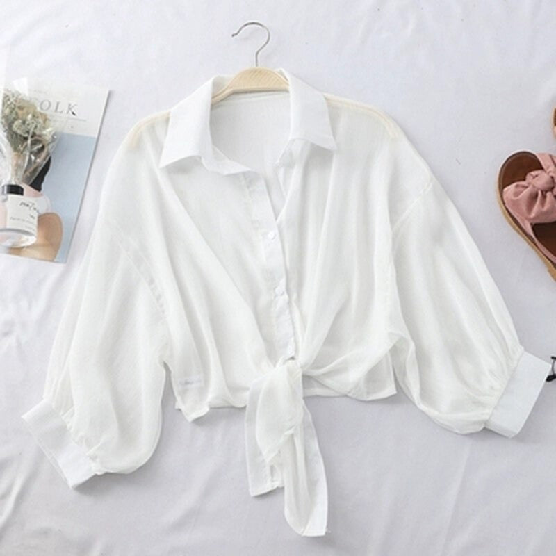 Coco Amour Chiffon Tie Waist Top Coco Tops White / S