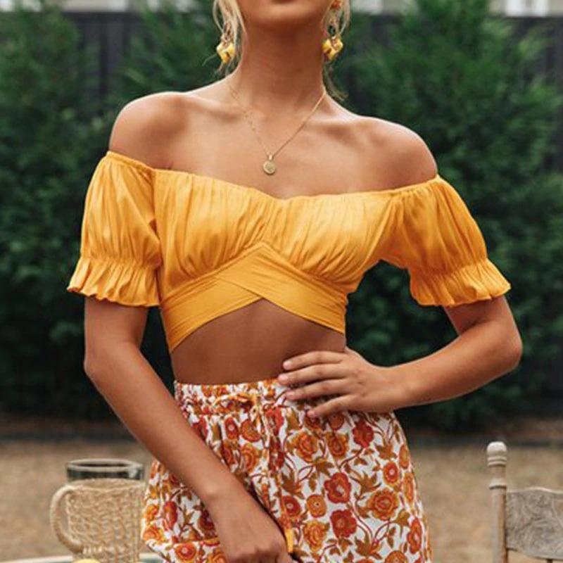 Coco Frida Ruffle Tie Wrap Crop Top Coco Tops Yellow / S