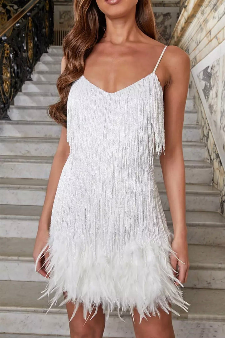 Coco Get in the Groove Sequin Fringe Feather Mini Dress