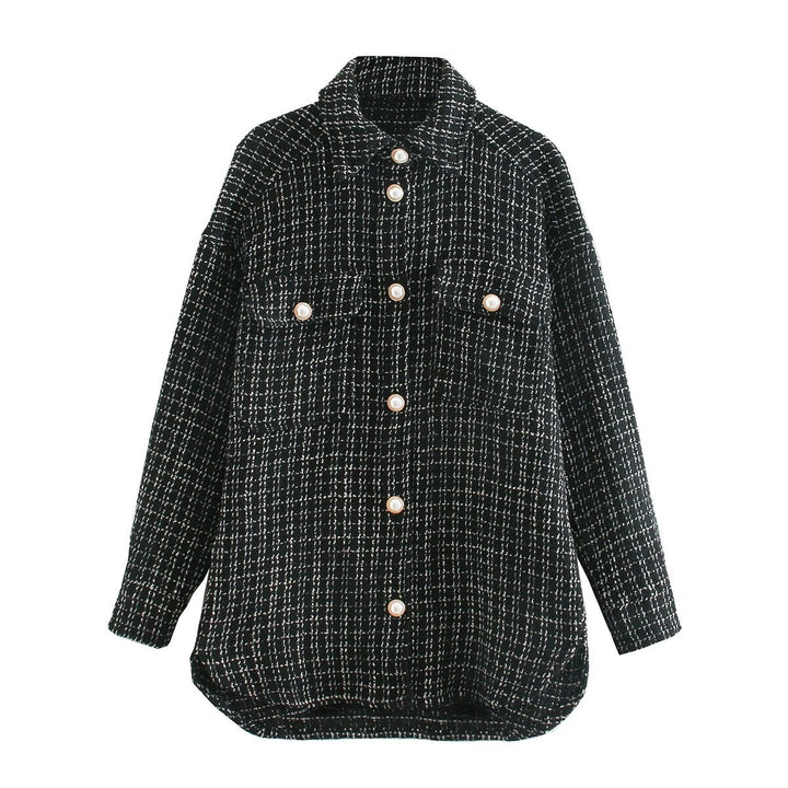 Coco Pearls & Plaid Shacket jacket Black / S