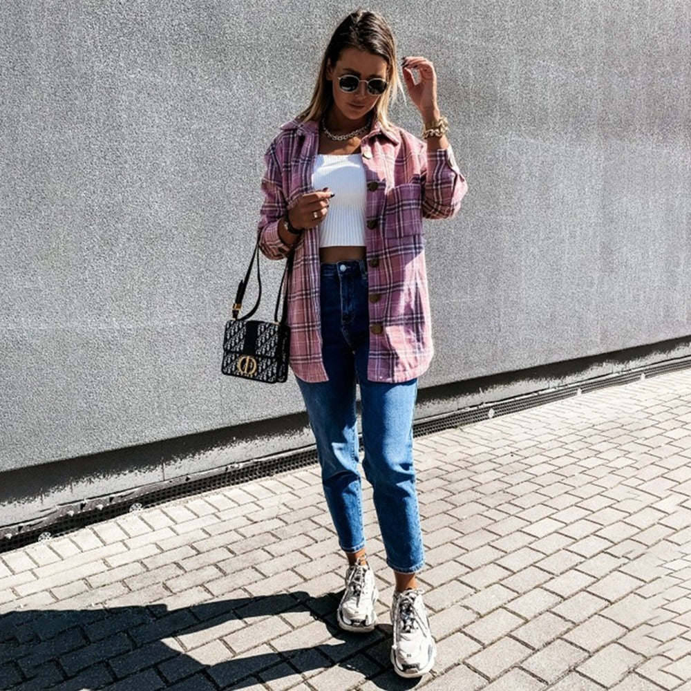 Coco Misty Days Plaid Shirt Shacket jacket Pink / S