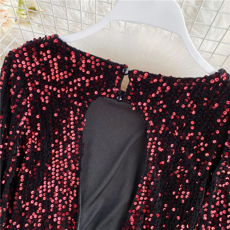 Coco Glitters Lace Up Open Back Sequin Top Shirts & Tops